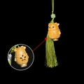 Handcarved sandalwood pig charm with green tassel and Thank You inscription - Deer with You Style (13) / Approx. 3.3*2.6cm / Without Scent Beads