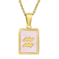 18K vergoldete rechteckige Kette mit rosa Muschel-Inlay und Wassermann-Sternzeichen - Wassermann (Mit Kette)
