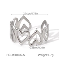 Detailed view of hollow heart patterns on a stainless steel ring with dimensions shown - Silver Hollow Continuous Heart Ring (HC-R30406-S)