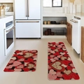 Detail of 2-piece kitchen rug set with red heart patterns and Love text in a modern kitchen - 1108QRJ-14