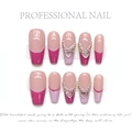 Uñas postizas French rosa y magenta con diamantes de corazón 3D y perlas finas - XS / Flash French