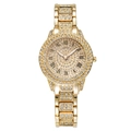 Luxurious gold stainless steel watch with diamond-encrusted dial and Roman numerals - Full Rhinestone Single Watch / Gold