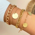 Ensemble de bracelets multicouches dorés avec chaînes serpent, gourmettes et pendentifs - HS596-3 Or Disque Ensemble 4pcs