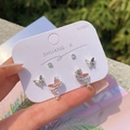 Three-pair 925 silver needle earring set featuring aurora butterfly and star designs - JC3 Surrounding Butterfly