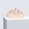 Elegant semi-circular acrylic clutch bag with pearlescent finish and gold metal clasp - Champagne