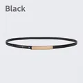 Minimalist black slim leather belt for women with elegant golden rectangular metal buckle - 105cm / Black