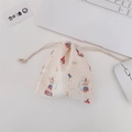 Cute circus rabbit drawstring pouch in cream seersucker fabric for makeup storage - Music Box Rabbit