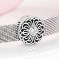 S925 sterling silver mesh watch band bracelet featuring heart-shaped cubic zirconia - Hollow Heart (PP0046)
