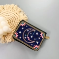 Bohemian blue beaded card wallet with pink crescent moon and gold zipper detailing - No.10 (Star & Moon)