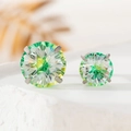 Green firework cut zircon titanium steel stud earrings with silver four-prong setting - Yellow & Green (A290-9) / 8mm