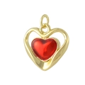Pendaglio a cuore in rame placcato oro 18 carati con zircone rosso e fiocco - 01 Cuore Rosso