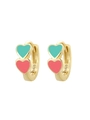 Boucles d'oreilles S925 argent or 14K avec coeurs en émail vert et rose et fini poli - Vert+Rouge