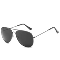 Classic aviator sunglasses with dark grey metal frame and black lenses in a 45-degree view - Gunmetal Frame Grey Lens