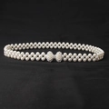 Elegante catena in vita con doppia fila di perle e fibbia a farfalla con strass scintillanti - 8137-Fibbia a Fiocco