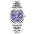 Elegante orologio da donna in acciaio argento con quadrante viola e data a ore 3 - Quadrante Viola