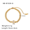 Dettaglio del bracciale in acciaio inossidabile placcato oro 18k con maglie a cuore e misure - Stile Tondo Oro (NB-B1028-G)