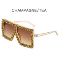 Gafas de sol cuadradas oversize con montura champagne, pedrería y cristales degradado - Marco Champagne Degradado Té