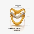 Three-layer wavy stainless steel ring with gold and silver contrast and size details - Three-layer Wavy Open Style (1554)