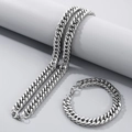 Ensemble collier et bracelet à maillons cubains en acier inoxydable argenté poli - 20cm / Bracelet / 10mm / Acier