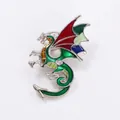 Exquisite Western dragon brooch with green enamel body and red wings on silver alloy - Western Dragon Soaring (DW0935) / Multicolor