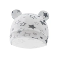 White newborn baby hat with grey star print and cute small ear details - Star Print Beanie with Ears