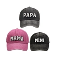 Family baseball cap set in charcoal and pink with PAPA MAMA MINI towel embroidery - Family Set (PAPA+MAMA+MINI) / Black/Pink/Black