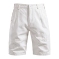 Detailed view of white cotton twill fabric texture and stitching on casual men's shorts - S / White