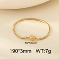 Minimalist gold stainless steel snake bone bracelet with a 10mm striped bead - Gold Spherical Striped Clasp (KB207085-CALY)