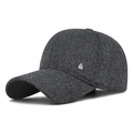 Berretto da baseball invernale da uomo in tweed grigio scuro con stemma logo in metallo - Regolabile / Grigio