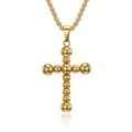 Collar de acero inoxidable dorado con colgante de cruz de cuentas sobre fondo blanco - Con Cadena / Dorado