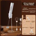 Nordic white wireless electric hand mixer with three stainless steel whisks and stand - Three Heads with Stand / Electroplated White