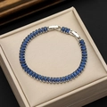 Elegant tennis bracelet featuring 2.5x5mm rectangular blue zircons in a silver setting - 18cm+Extension Platinum Plated Royal Blue Zircon
