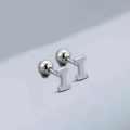 Polished silver stainless steel stud earring featuring capital letter I with screw back - Letter I (T55662) / Silver