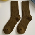 Olive green rib-knit wool mid-calf slouch socks with warm vintage texture and thick fabric - Olive Green