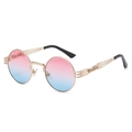 Steampunk round metal sunglasses with pink-blue gradient lenses and gold spiral temples - Gold Frame Pink Blue Gradient C41