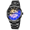 All-black automatic skeleton mechanical watch with stainless steel strap and gold gears - All Black Gold