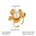Anello a fiore in acciaio inossidabile 18K dorato con perla e misura regolabile - Anello con Fiore e Perla Dorata (YYR025276-G)
