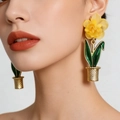 2603028a Yellow Flower Pot Earrings