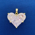 Elegant heart-shaped clear crystal pendant with a gold-plated four-prong setting - Transparent Heart Cut Gold Pendant (741)