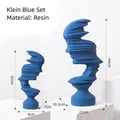 Modern Klein blue abstract face resin sculptures set of two for home decor - Artistic Portrait In Klein Blue - Set C