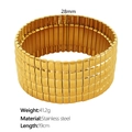Minimalistisches vergoldetes Edelstahl-Stretch-Armband mit quadratischem Muster - Gold Gitter Elastischer Breiter Armreif
