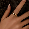 Vintage wide gold ring featuring colorful gemstones and star carvings worn on hand - KR0062/Multicolor Star Wide Ring