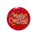 Macro shot of 58mm Merry Christmas tinplate badge with festive holly and red design - Red Holly Berry and Bauble (3) / 5.8cm