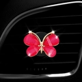 Red butterfly car air vent clip with gold metallic edges and sparkling crystal accents - Rose Red Butterfly