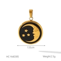 Detailweergave van 18K vergulde hanger met zwart emaille maan- en sterontwerp - Zwart Emaille Maan en Ster Stijl (HC-N40385)