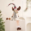 Christmas plush reindeer doll with long legs and knitted hat, 40cm sitting ornament - Grey Red Hat Large Horn Reindeer - Sitting