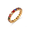 Modern gold-plated stainless steel ring featuring a vibrant multi-color pavé gemstone design - US 6 / Micro Pave Rhinestone Thin Ring - Dark Multicolor - Size 6