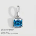 Eckiger Geburtsstein-Anhänger aus Edelstahl mit aquamarinblauem Edelstein - Dez Seeblau (Silber)