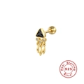 Clou d'oreille en argent S925 doré avec triangle noir et pampilles à zircons - Or Simple - Zirconia Noir