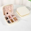 Portable white PU leather jewelry box with gold zipper and pink velvet interior - Zipper Style / White with Gold Zipper